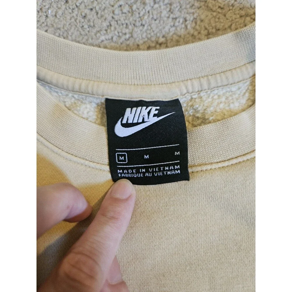 Nike Pullover Fleece Sweater Long Sleeve Cream Tan Logo Size M